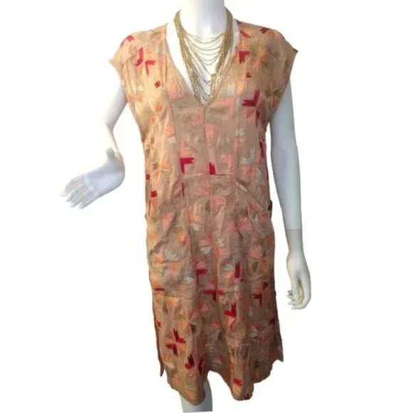 Free People Boho Embroidered Long Tunic Top Women Size 4 - Picture 2 of 9